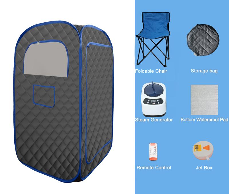 Portable Folding Full size Steam Sauna with 1000W&2.2L steam Generator. Personal Sauna Tent for Relaxation & Spa at home. Fast heating. Folding Steel Rim, it's easy to install, with FCC certification.