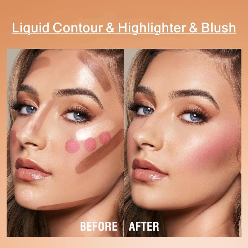 Highly Pigmented Liquid Contour - Built-in Sponge Tip Sculpted Complexion Wand Contour Long Lasting Natural Buildable Highlighters Contour Contouring Bronzer (Contour+Blush+Highlighter)