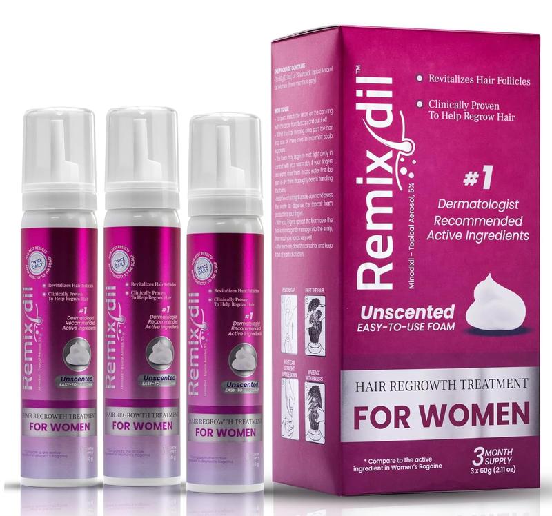 Remixidil Women’s 5% Minoxidil Foam | Hair Regrowth Treatment for Women | Clinically Proven Formula for Hair Loss and Hair Growth | No Scalp Irritation| 3-Month Supply