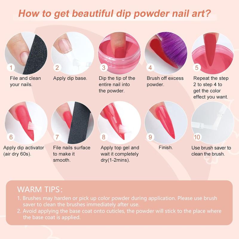 Dip Powder Liquid Set 20 ml 0.68 oz, 12 countS Nail Dip Liquid Set with Base Top Coat Activator Brush Saver Dipping Powder System N