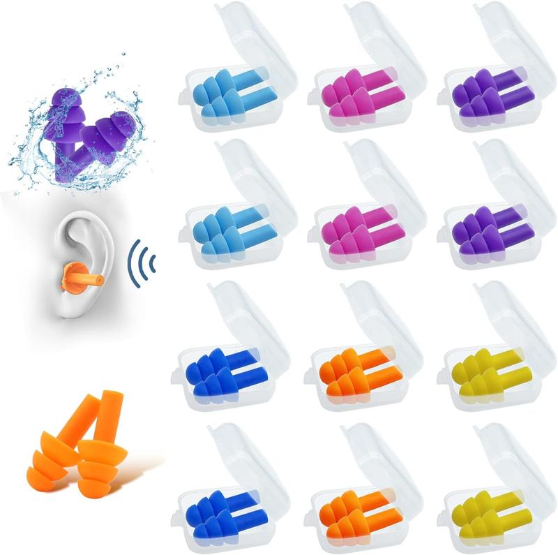 Ear Plugs for Sleeping,12 Pairs Reusable Earplugs Noise Reduction Ear Plugs Soft  Earplugs Hearing Protection for Concert,Swimming,Study,Loud Noise,