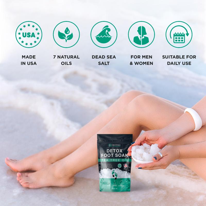 Tea Tree Oil Foot Soak with Epsom Salt - Made in USA - for Toenail Health, Athletes Foot, Stubborn Foot Odor, Softens Calluses & Soothes Sore Tired Feet