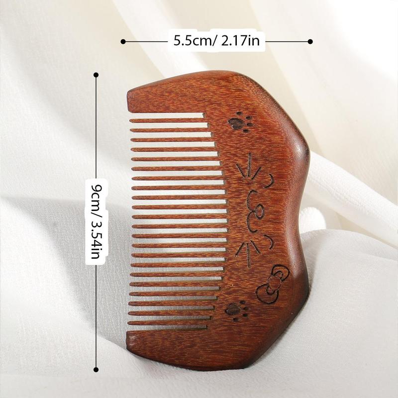 Wooden Cat Pattern Hair Comb, Portable Pocket Comb, Massage Comb, Scalp Massage Comb, Curly Hair Detangling & Styling Tool