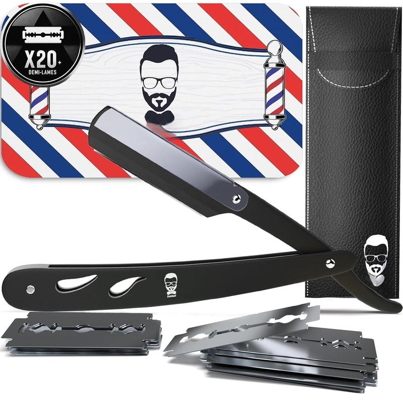 Straight edge razor Barber Straight Razor Kit for Men | Premium | 20 Half  Shaving  Set with Leather Case | Beard and   Accessories