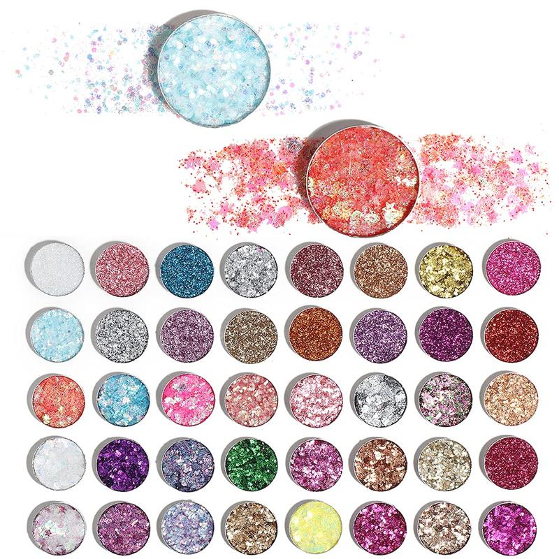 40 Colors Glitter Eyeshadow Makeup Palette for Women Black and White Glitter Thick Eyeshadow Powder Pink Glitter Glue Hydrogel Eyeshadow