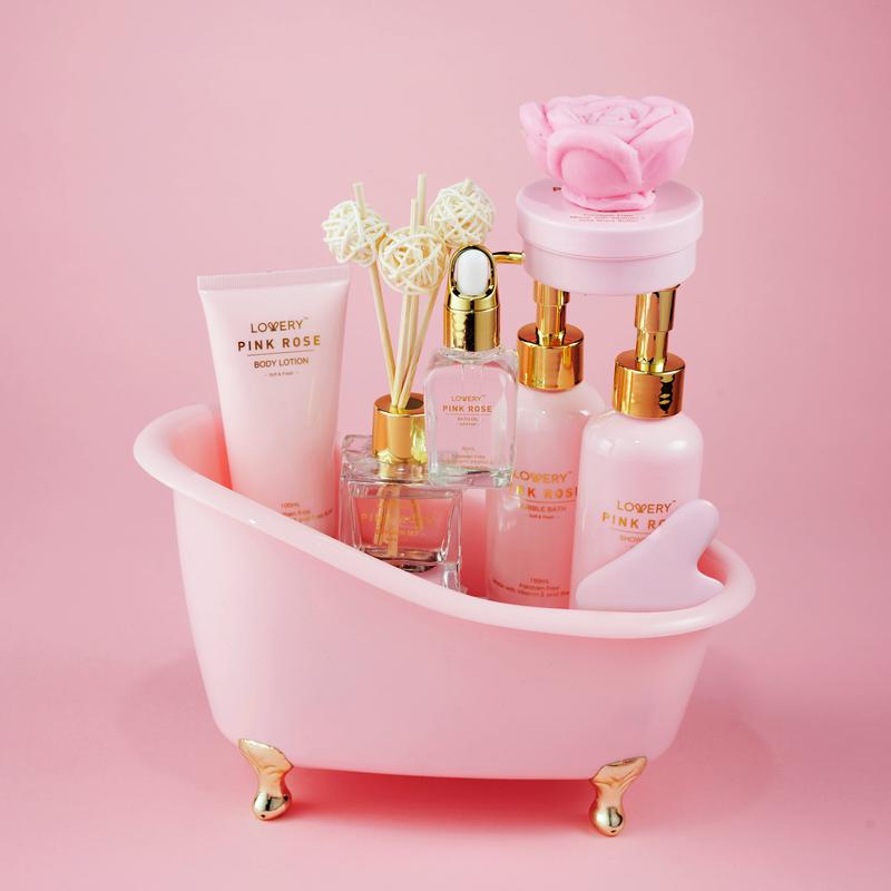 Luxe Pink Rose Bath and Body Set - 18Pc Birthday Gifts Spa Kit