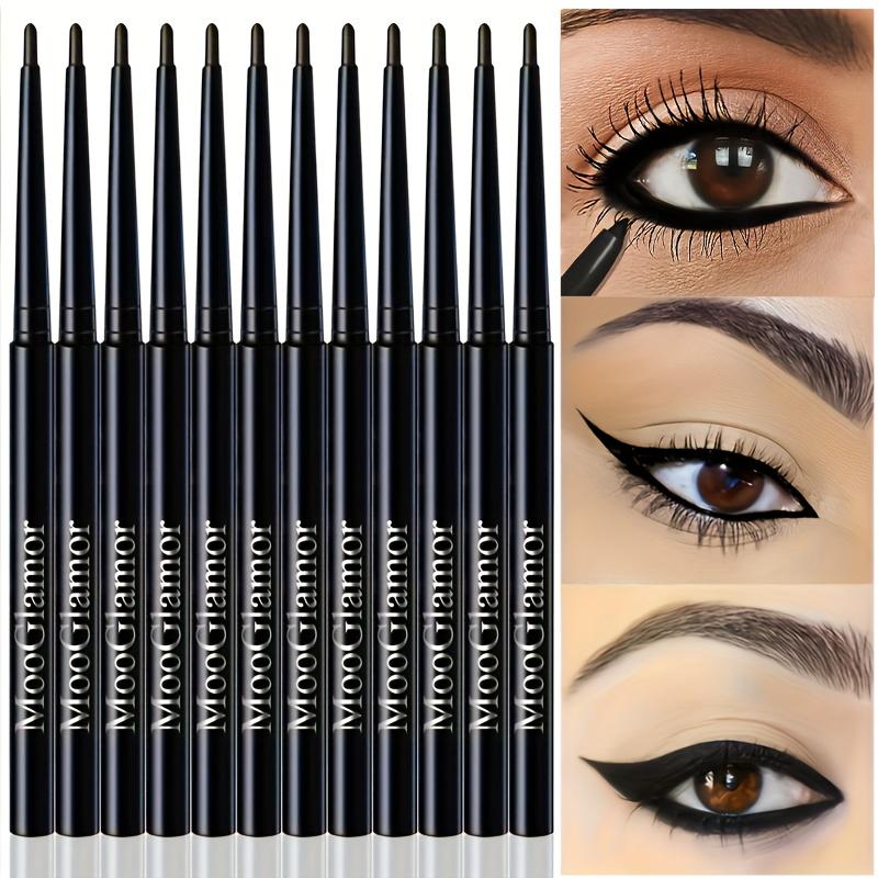 12pcs Black Eyeliner Pencils - Long-Lasting, Waterproof & Sweatproof, Smudge-Proof with Easy Twist Application for Flawless Eye Makeup