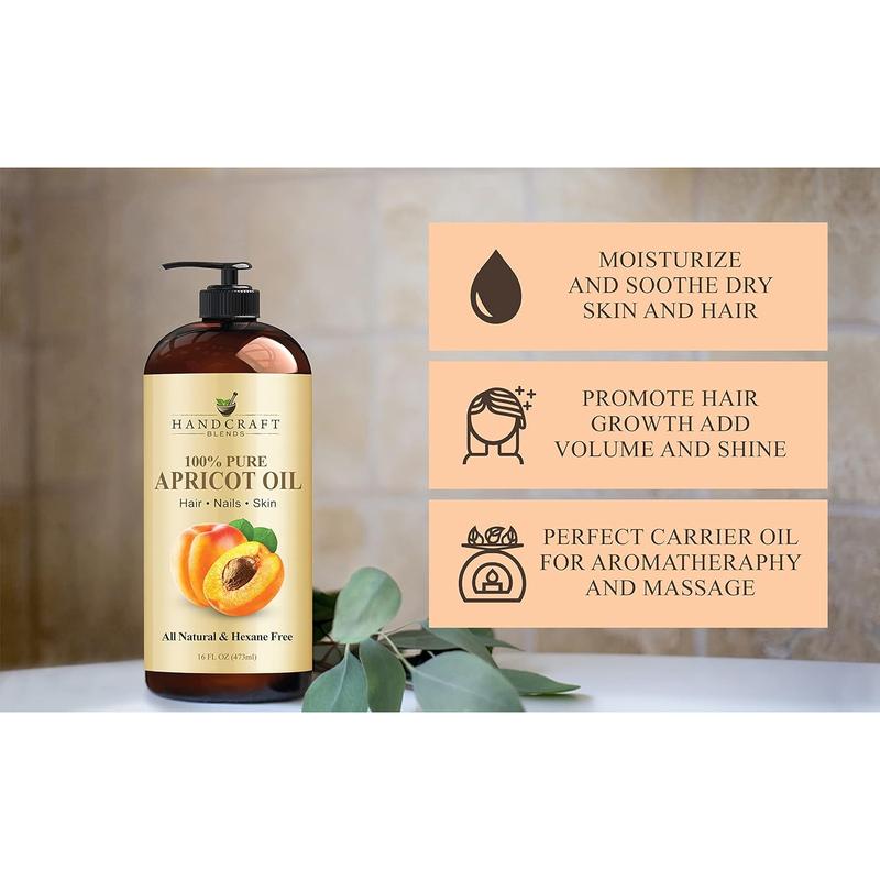 Handcraft Blends Apricot Kernel Oil - 16 Fl Oz - 100% Pure and Natural - Premium Grade Oil for Skin and Hair - Carrier Oil - Hair and Body Oil - Massage Oil - Cold-Pressed and Hexane-Free Handcraft Blends Handcraft Blends