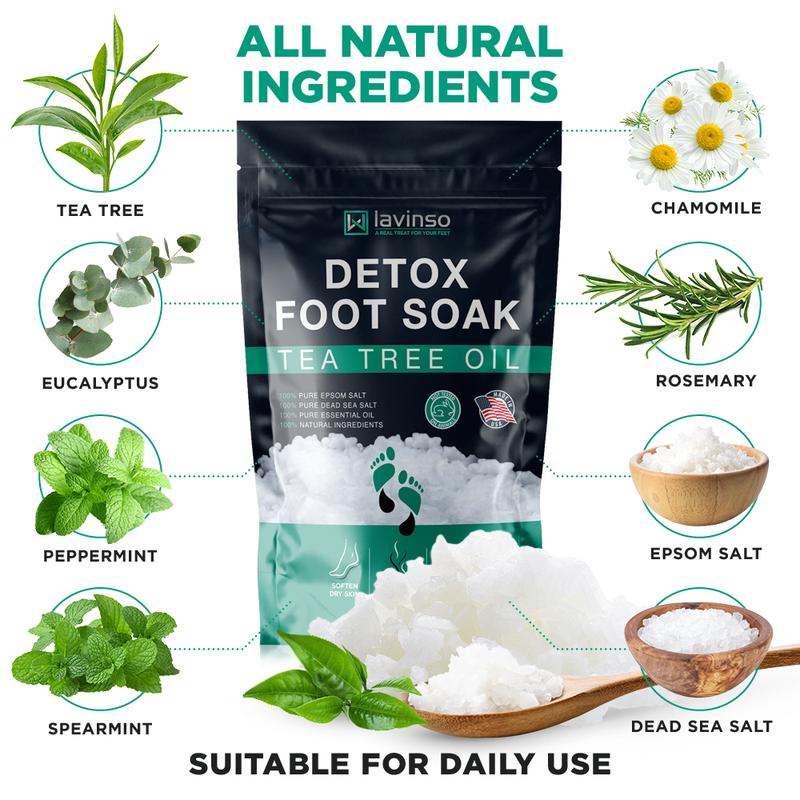 Tea Tree Oil Foot Soak with Epsom Salt - Made in USA - for Toenail Health, Athletes Foot, Stubborn Foot Odor, Softens Calluses & Soothes Sore Tired Feet