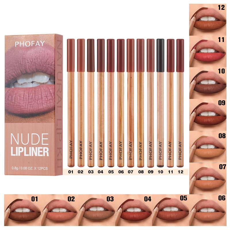 PHOFAY 12 Color Matte Lip Pencil Set,Long Lasting Lip Liner Set，Tinted Lip Liner Pencil, Easy Coloring Lip Sticks for All Occasions Lip Makeup, Girls and Women Makeup Accessories, Lips Makeup Products, Fall Gift Smooth Daily eyeliner lipliner