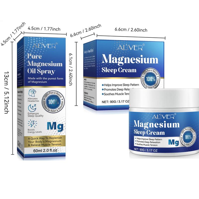 Magnesium Oil Spray & Sleep Cream Set (2 Counts set), Magnesium Sleep Cream with Vitamin E & Prunus Amygdalus Dulcis Oil, Body Care Kit for Men & Women