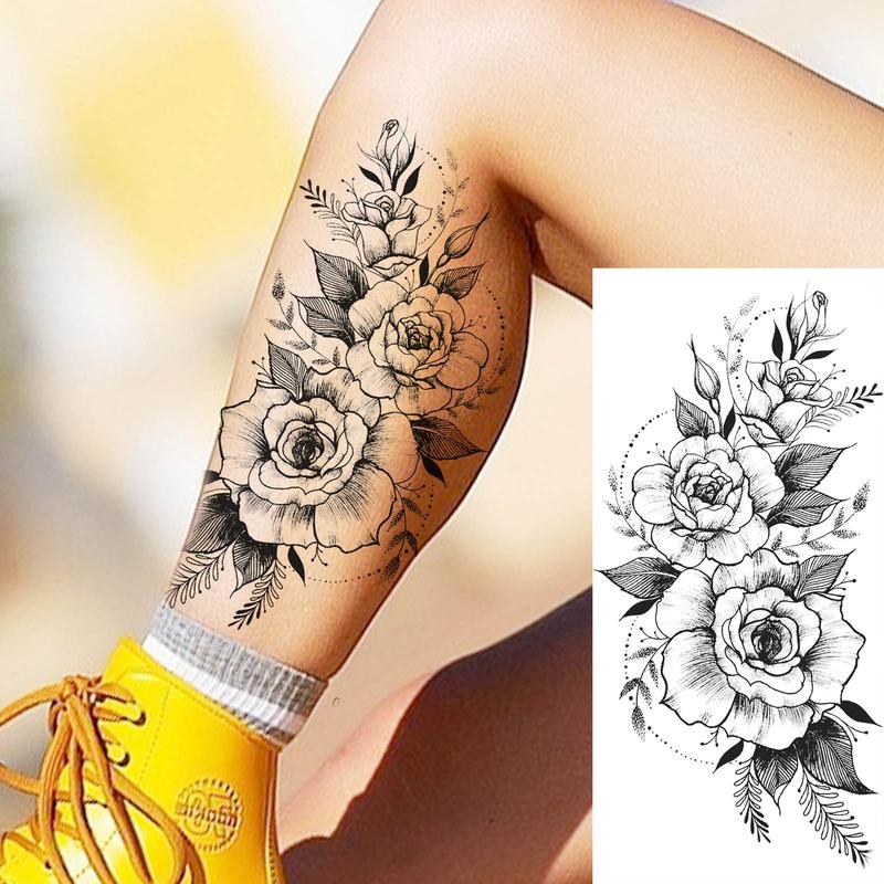 Rose & Peony Pattern Temporary Tattoo Sticker, Fake Tattoo Sticker, Body Art Tattoo Sticker for Women & Girls