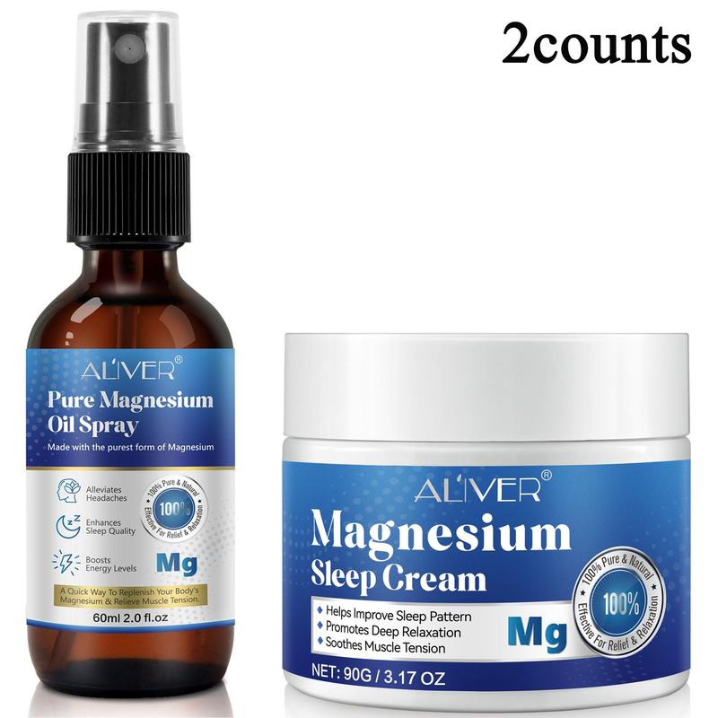 Magnesium Oil Spray & Sleep Cream Set (2 Counts set), Magnesium Sleep Cream with Vitamin E & Prunus Amygdalus Dulcis Oil, Body Care Kit for Men & Women