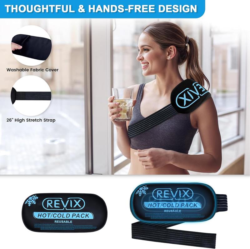 REVIX Reusable Gel Ice Packs A Set of 2 with 26'' High Elastic Straps, Support Sports Recovery, Rotator Cuff, Knees, Elbows, Neck, Back & More