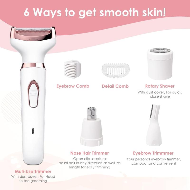 Electric Razors for Women, 4 in 1 Electric Women Shaver, Hair Removal Epilators for   Arm Bikini Armpit Pubic Hair, Cordless Rechargeable Portable Women's Bikini Trimmers, White