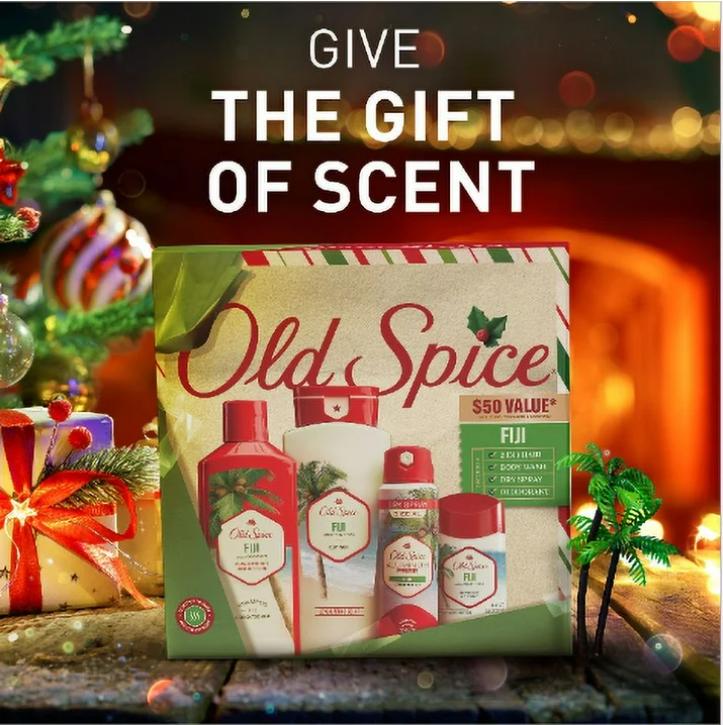 ($50 Value) Old Spice Holiday Gift Pack for Men, Fiji Scent, Body Wash, Antiperspirant and Deodorant, Aluminum Free Spray, 2 in 1 Shampoo