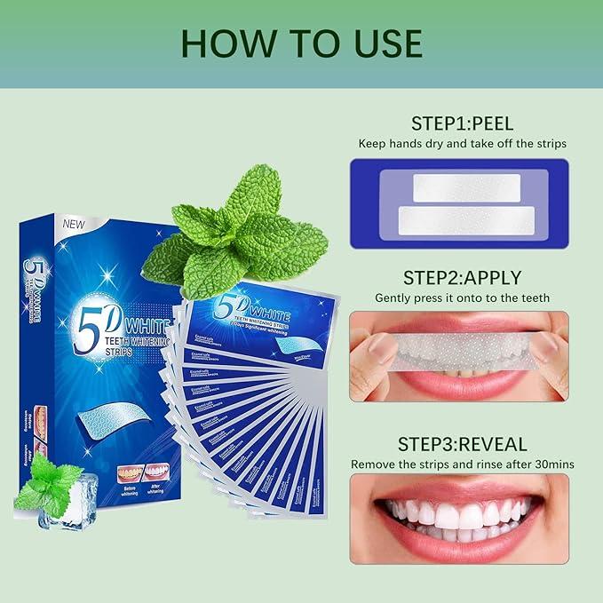 Teeth Whitening Strips for Teeth Sensitive, Non-Slip Enamel-Safe Strips, for Smoking Coffee Soda Wine Stain, 28 Strips 14 Treatments Oral Gentle Deep Cleaning