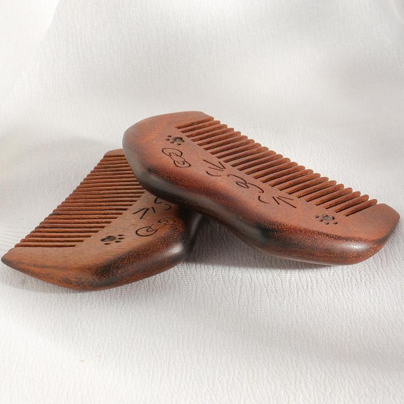 Wooden Cat Pattern Hair Comb, Portable Pocket Comb, Massage Comb, Scalp Massage Comb, Curly Hair Detangling & Styling Tool