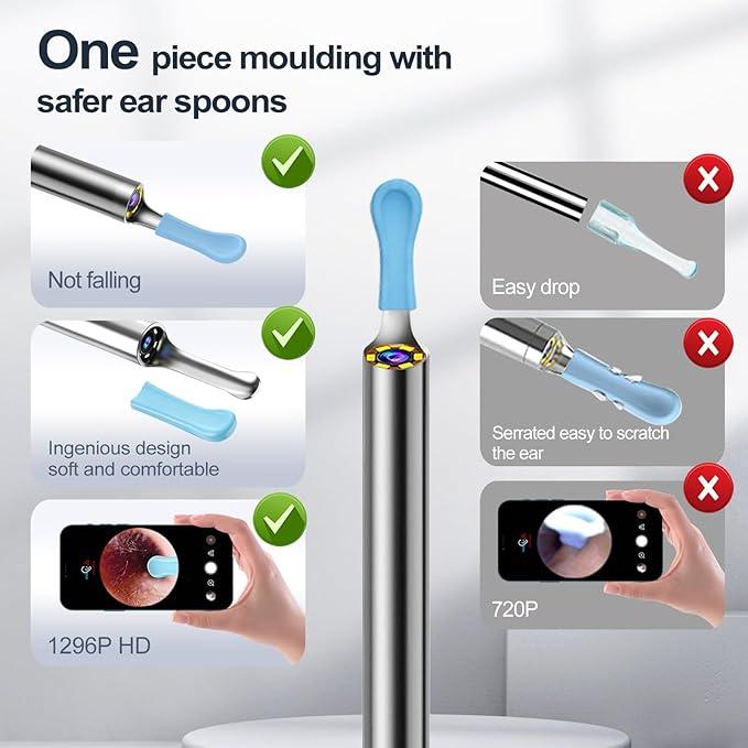 Wifi Connection Earwax Removal, Earwax Removal Tool Camera Built-In 1296p, Easy And Safe Ear Cleaning, Earwax Removal Kit, 9 Earmuffs And 8 Traditional Tools, Ear Cleaning Kit, Iphone, Ipad, Android