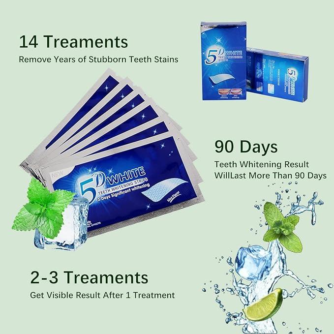 Teeth Whitening Strips for Teeth Sensitive, Non-Slip Enamel-Safe Strips, for Smoking Coffee Soda Wine Stain, 28 Strips 14 Treatments Oral Gentle Deep Cleaning