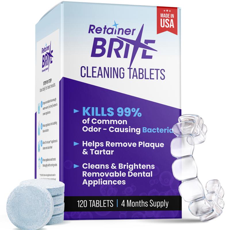 Retainer Brite - Retainer Cleaner Tablets for Invisalign, Mouth Guard Cleaner, Night Guard Cleaner and More. Cleaning Tablets for Ultrasonic Cleaners. 120 Tablets - 4 Month Supply. Made in USA