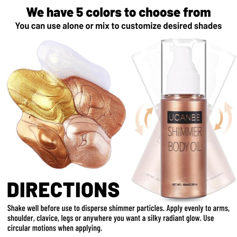 Body Shimmer Oil 100ml, Moisturizing Body Glow Glitter Oil, Waterproof Shimmering Body Luminizer Liquid Illuminator Highlighter, Tinted Shimmer Body Lotion Glowing Bronzer Makeup(Rose Gold)