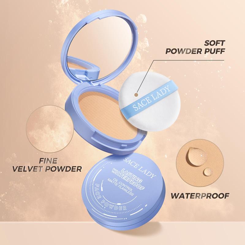 SACE LADY Oil Control Face Powder Waterproof Long Lasting Setting Powder Matte Face Makeup With Puff 0.35Oz