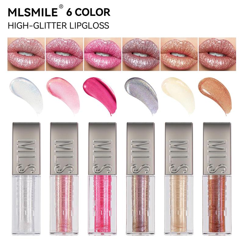 Glitter Lip Gloss with Large Brush Head, 1 Count Mirrored Pearlescent Lip Oil, Stacked Lipstick, Shimmer Lip Glaze , Moisturizing Tinted Gel