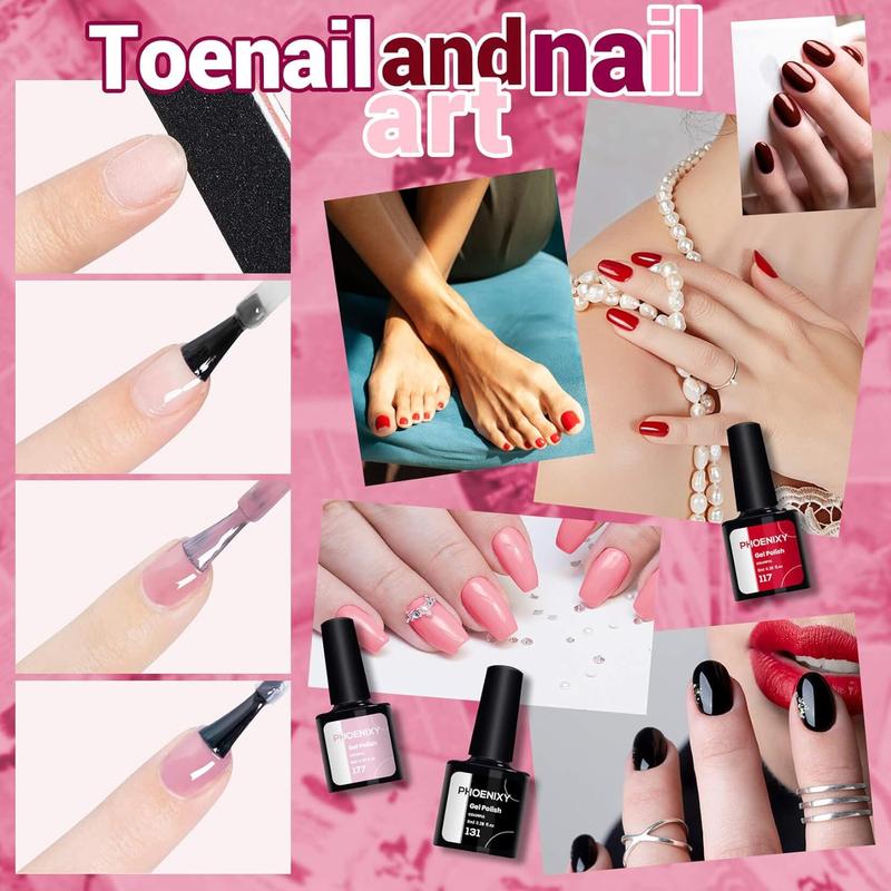 Gel Nail Polish Kit with U V Light, 40 Pcs Pink Red Black Gel Nail Polish Set with 48W Nail Lamp Gel Nail Kit Gifts for Women