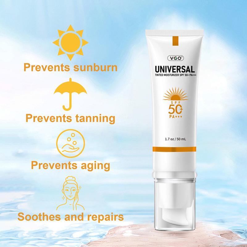 VGO-Universal Tinted Moisturizer SPF 50+ Earthy yellow liquid It can be used as foundation liquid-A Facial Skincare Sunscreen Squeeze Comfort Skin Repair