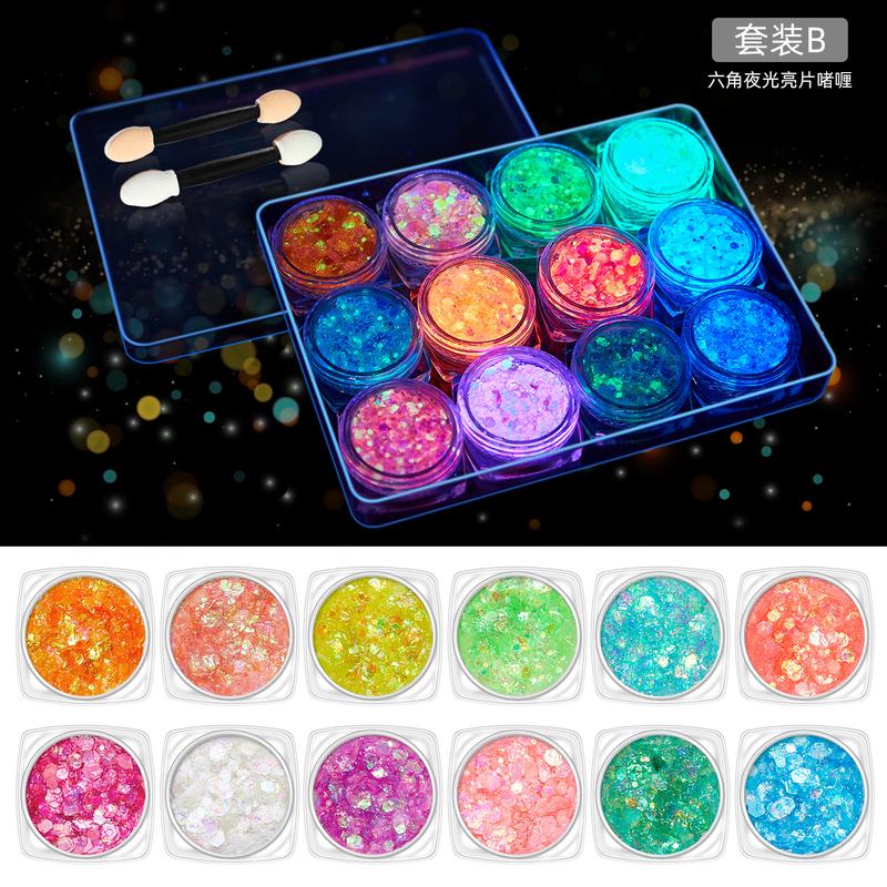 Glow in The Dark Glitter Gel for Women, 12 Colors Chunky Makeup Fine Glitter, UV Black Light Glitter for Body Face Hair Eyeshadow, Glitter for Carnival Party(144)