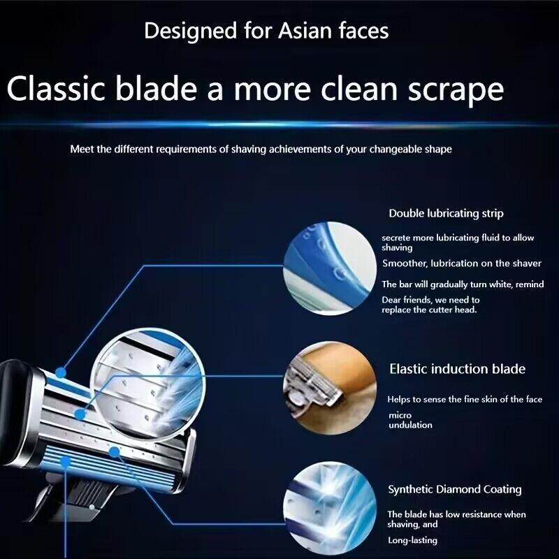 Men's 3-layer Razor & Blade, Manual Razor Holder & Replacement Head Blade, for Men's Daily Facial Care