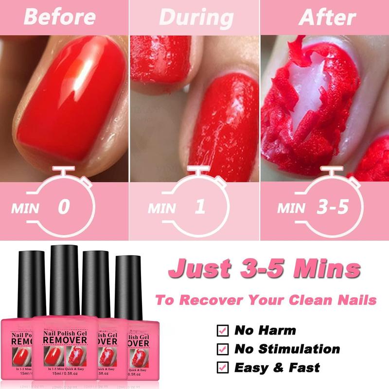 4 Pack Gel Nail Polish Remover, Gel Nail Polish Remover for Nails in 1-5 Minutes - Quick and Easy Gel Nail Polish Remover Gift Set - 0.5 fl oz