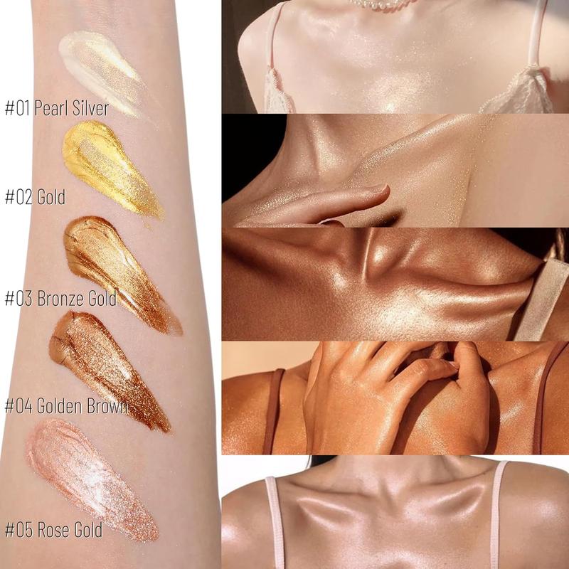 Body Shimmer Oil 100ml, Moisturizing Body Glow Glitter Oil, Waterproof Shimmering Body Luminizer Liquid Illuminator Highlighter, Tinted Shimmer Body Lotion Glowing Bronzer Makeup(Rose Gold)