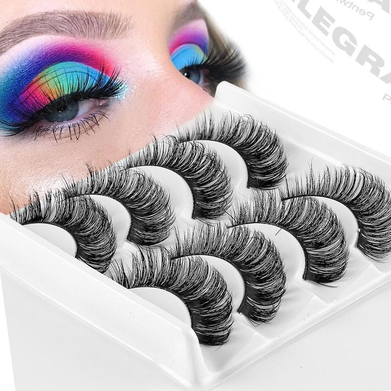 DD Curl-free Grafting 4 Pairs False Eyelashes, Multi-layer Daily Dense Curled Cross-shaped Curling Strip Lashes, Curl Fake Eyelashes for Women Eye Makeup