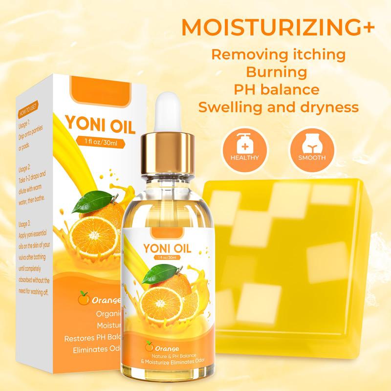 Yoni Soap & Yoni Oil & Feminine Wash Set for Women, Yoni Wash for V Ph Balance Remove Odor Moisturizing, Orange 1 Fl.Oz Feminine Oil & 5.07 Fl.Oz V Wash 3.53 OZ Yoni Soap Bar