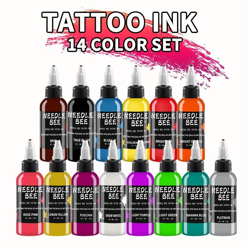 7 14 color 30ML (1.055oz) tattoo ink set, professional tattoo pigment set, long-lasting tattoo painting tattoo products, professional supply of body art tattoo ink