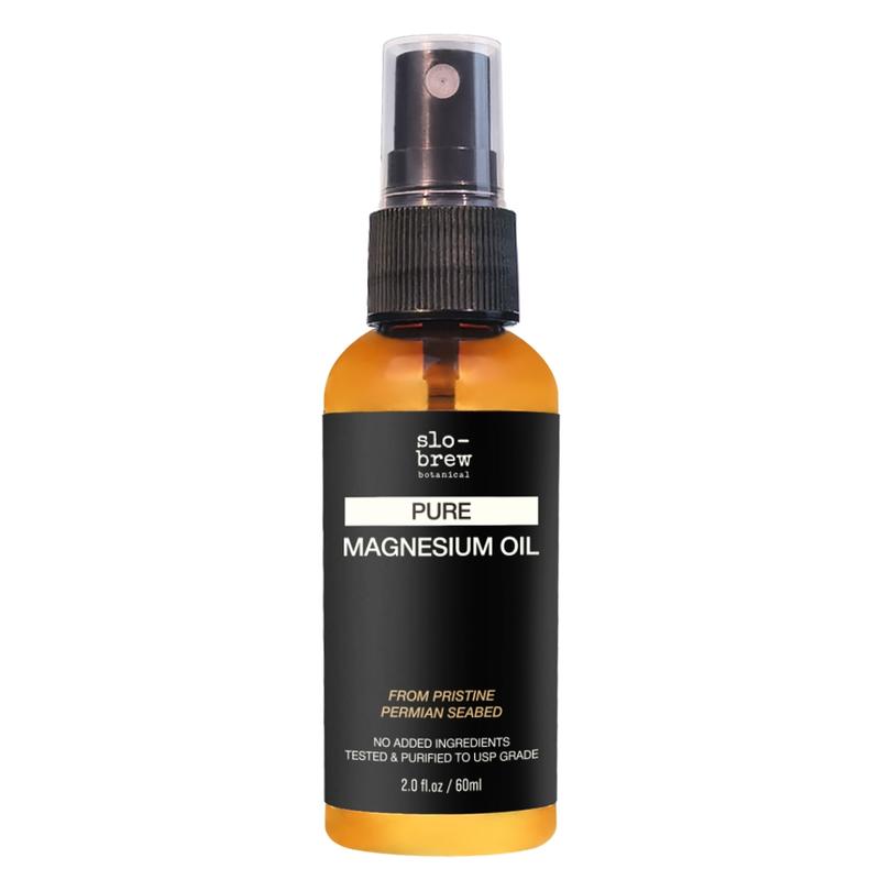 Slo-Brew Pure Magnesium Oil Spray 60ml - Sourced from Ancient Permian Seabed - Non-Greasy, Organic Formula for Extra Strength Relaxation, Muscle Relief & Better Sleep - Hydrates Skin, No Harmful Additives