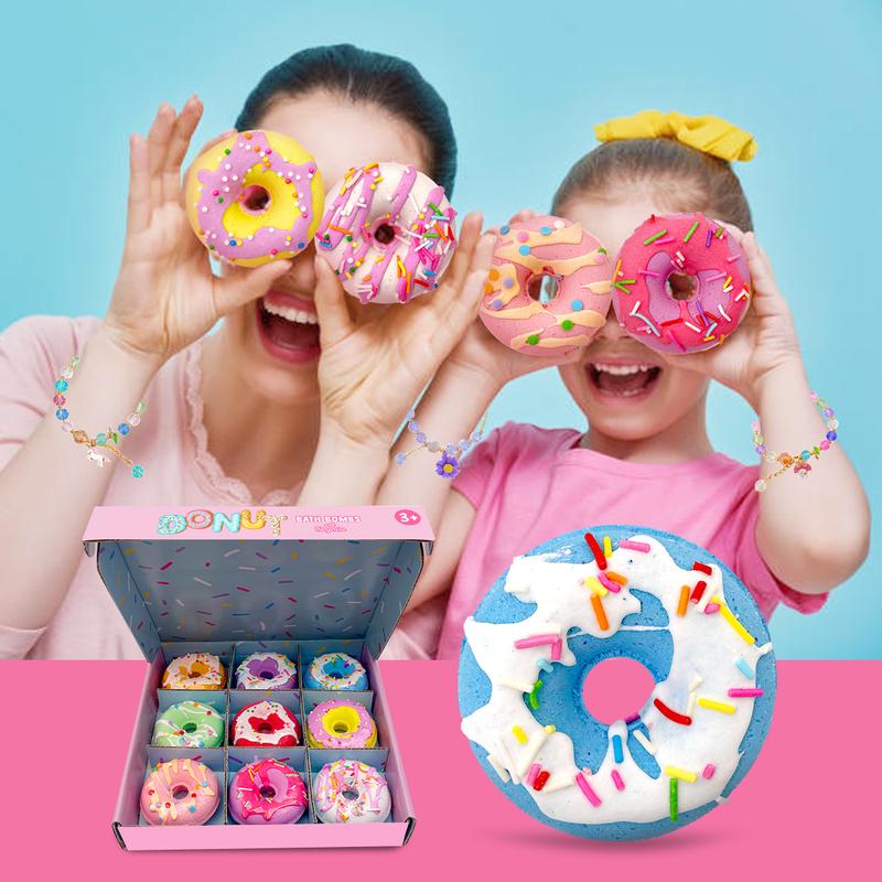 9 Pack Donut Bath Bombs With Surprise Inside, Bath Bombs With Jewelry Inside For Girls Body Care Body Wash