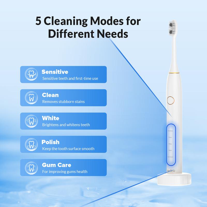 Nandme Sonic Electric Toothbrush for Adults - Rechargeable Electric Toothbrushes with 8 Brush Heads & Holder, Travel Case, Power Electric Toothbrush with Holder，3 Hours Charge for 120 Days electric toothbrush  Oral Waterproof