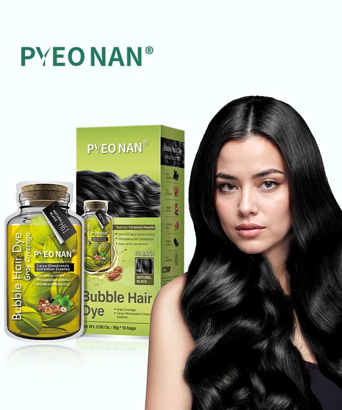 PYEONAN Unisex Bubble Hair Dye, Ammonia-Free, Natural Plant Extracts, 2-in-1 for Gray Coverage and  Haircare , Gray Hair Turns into Black or Dark Brown with Herbal Ingredients, No Bleaching, 10 Bags Hair Color 5.6 Oz. 160g