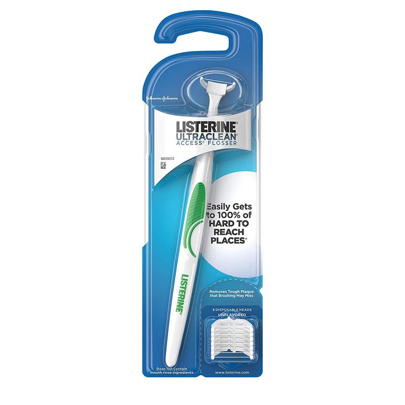 REACH Listerine ULTRACLEAN Access Flosser Starter Kit - Easy-to-use pack with 8 Unflavored Refill Heads - Oral, Dental Floss Durable Comfort