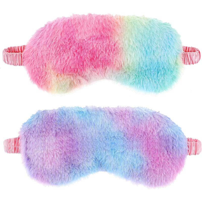 2 Pack Plush Sleep Eye Masks Soft Plush Eye Masks Fluffy Eye Masks Comfortable Sleep Mask Eye Mask Rainbow Faux Fur Eye Masks for Women Men and Kids Travel Nap Sleep Thanksgiving, Christmas, New Year Gifts