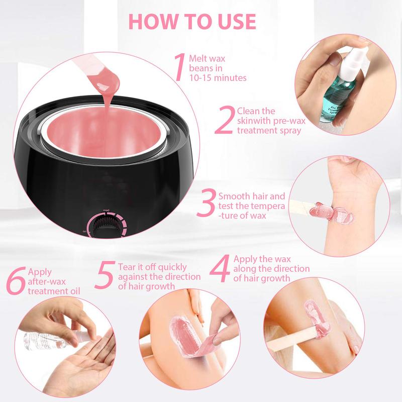 Wax Kit Hair Removal Waxing Kit for Women & Men Hot Wax Warmer Pot for Face, Eyebrow, Body, Brazilian, Bikini, Sensitive Skin Wax Machine with Beans,Spatulas for Home Salon