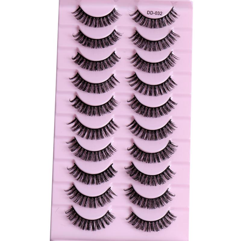 Russian Curled False Eyelashes, 10 Pairs Wispy Cluster Lashes, Natural Look Curl Eye Makeup Strip Lashes for Women & Girls Eye Extensions