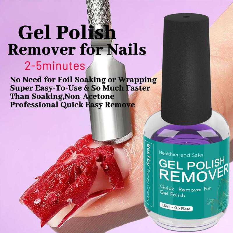 Gel Nail Polish Remover - Gel Polish Remover (2pcs 15ml 0.5oz), Remover for Gel Nail Polish 2-5 Minute Easy and Quick, with Pusher and Scraper Nail File Tools, No Soaking or Wrapping Foil