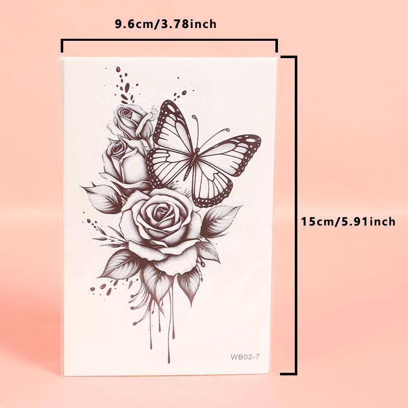 Floral & Butterfly Pattern Tattoo Sticker, 7pcs Temporary Tattoo For Women & Men, Waterproof Fake Tattoo Sticker, Body Art Sticker