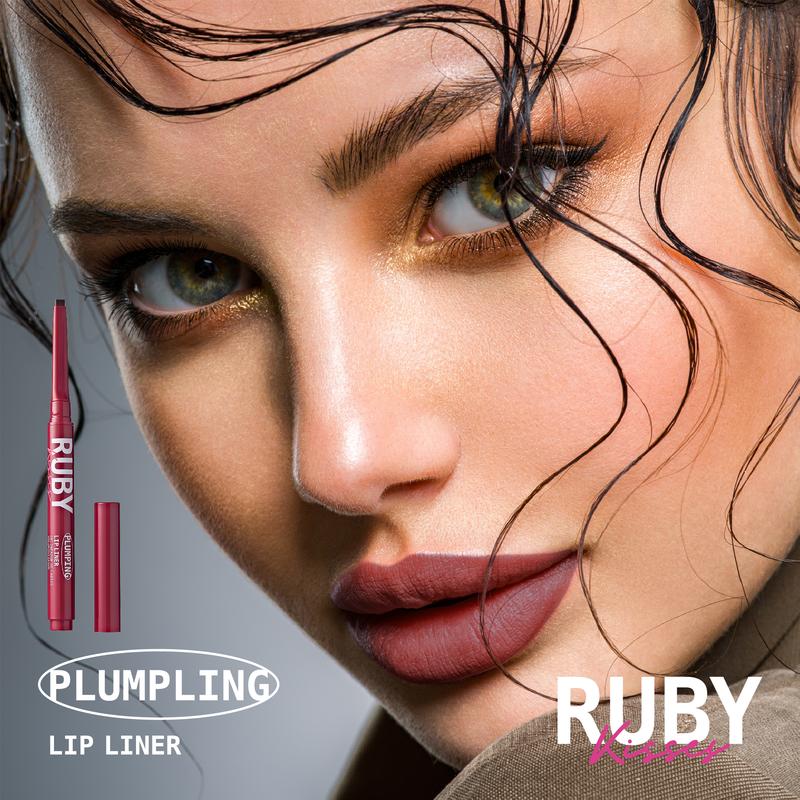 Ruby Kisses Plumping Effect Lip Liner, Semi Matte, Smudge Proof, High Pigment, Medium to Full Coverage Makeup, Precise Tip, Bold Color Lip Plumper