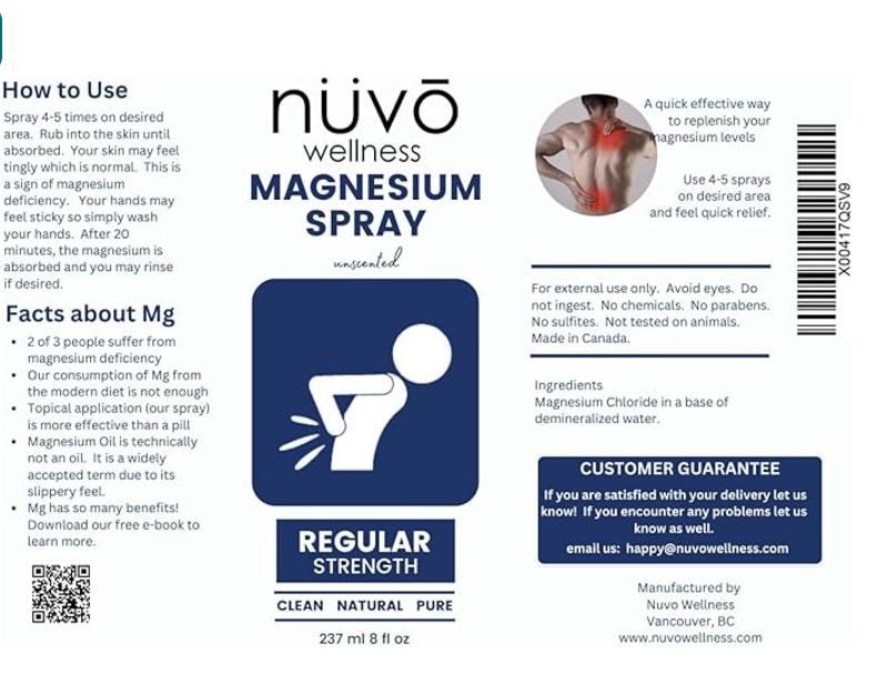 Nuvo Magnesium Spray Unscented Regular Strength 2 x 8oz with MSM for Sore Muscles & Joint Pain,  Promotes Relaxation & Deep Sleep Healthcare Body Care