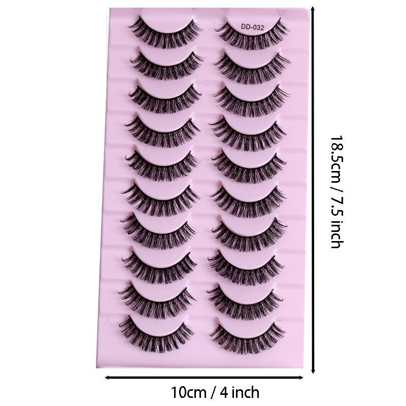 Russian Curled False Eyelashes, 10 Pairs Wispy Cluster Lashes, Natural Look Curl Eye Makeup Strip Lashes for Women & Girls Eye Extensions